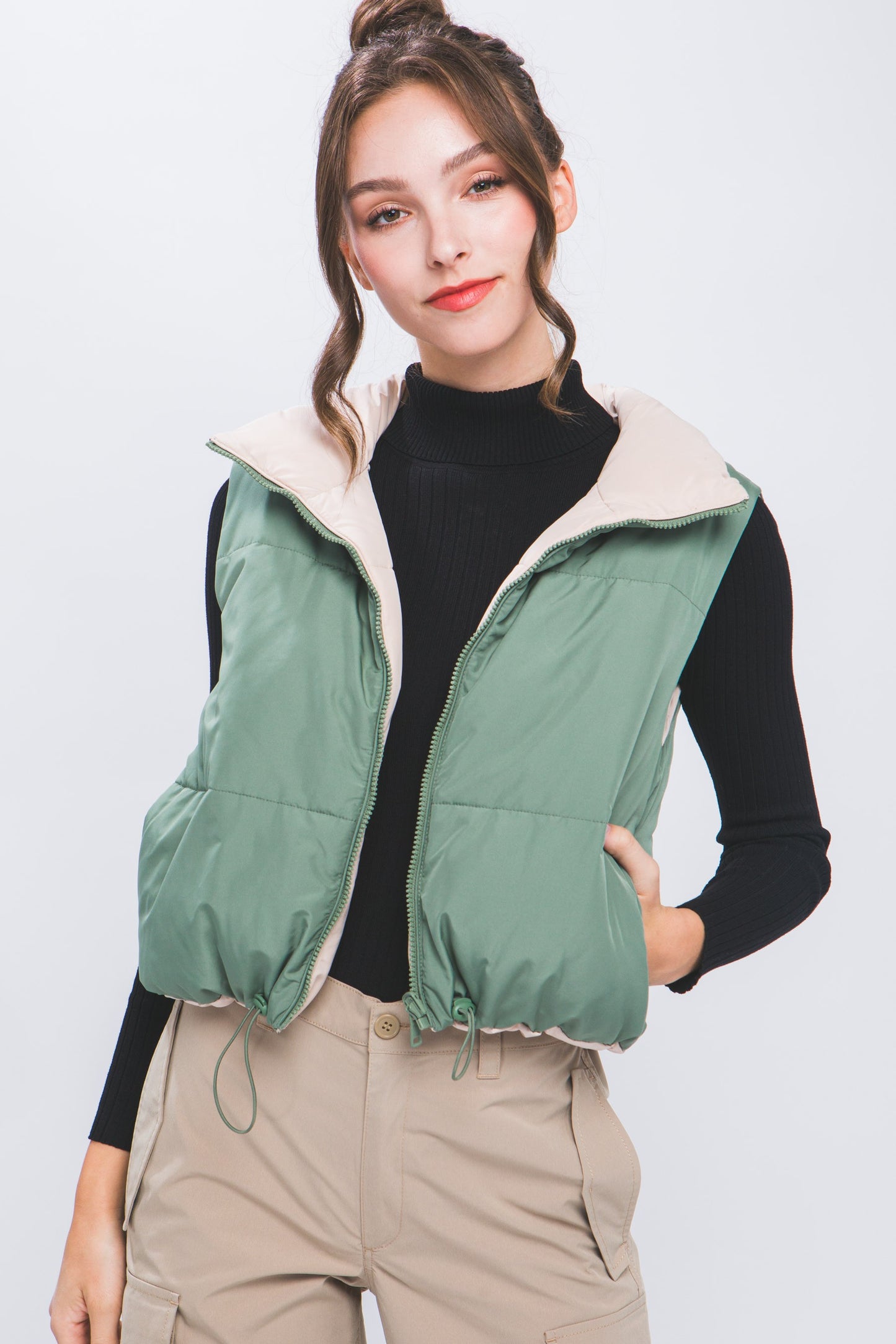 Olive Reversible Puffer Vest