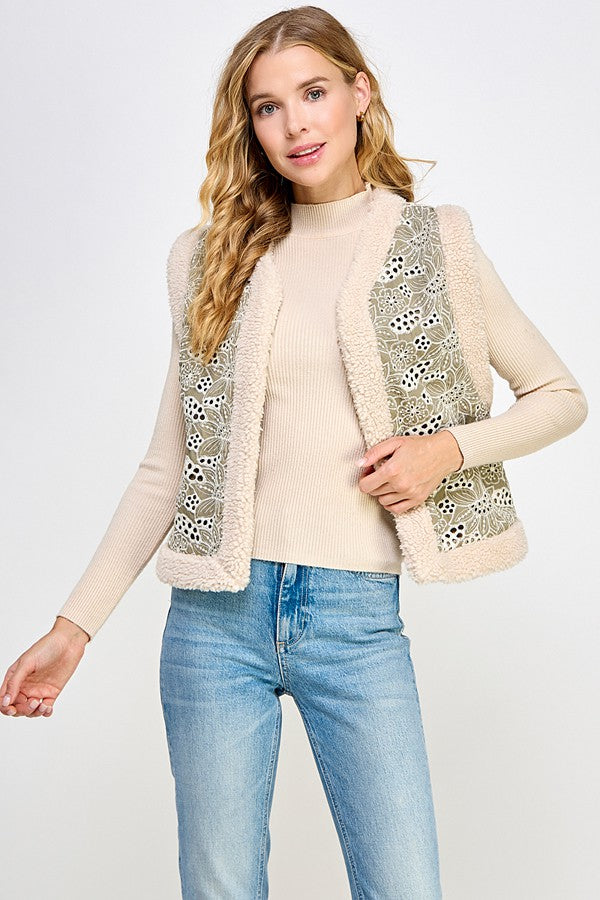 Embroidered & Fur Trimmed Vest