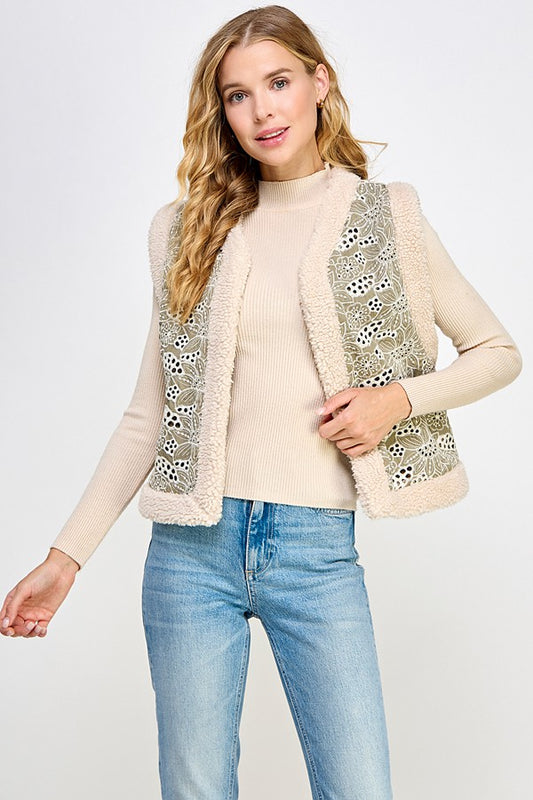 Embroidered & Fur Trimmed Vest
