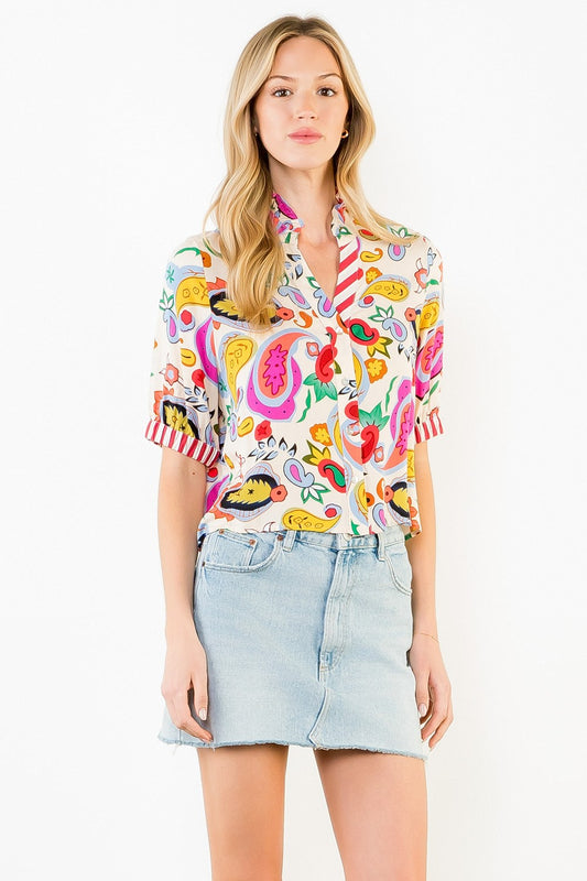 Short Sleeve Pattern Detail Top