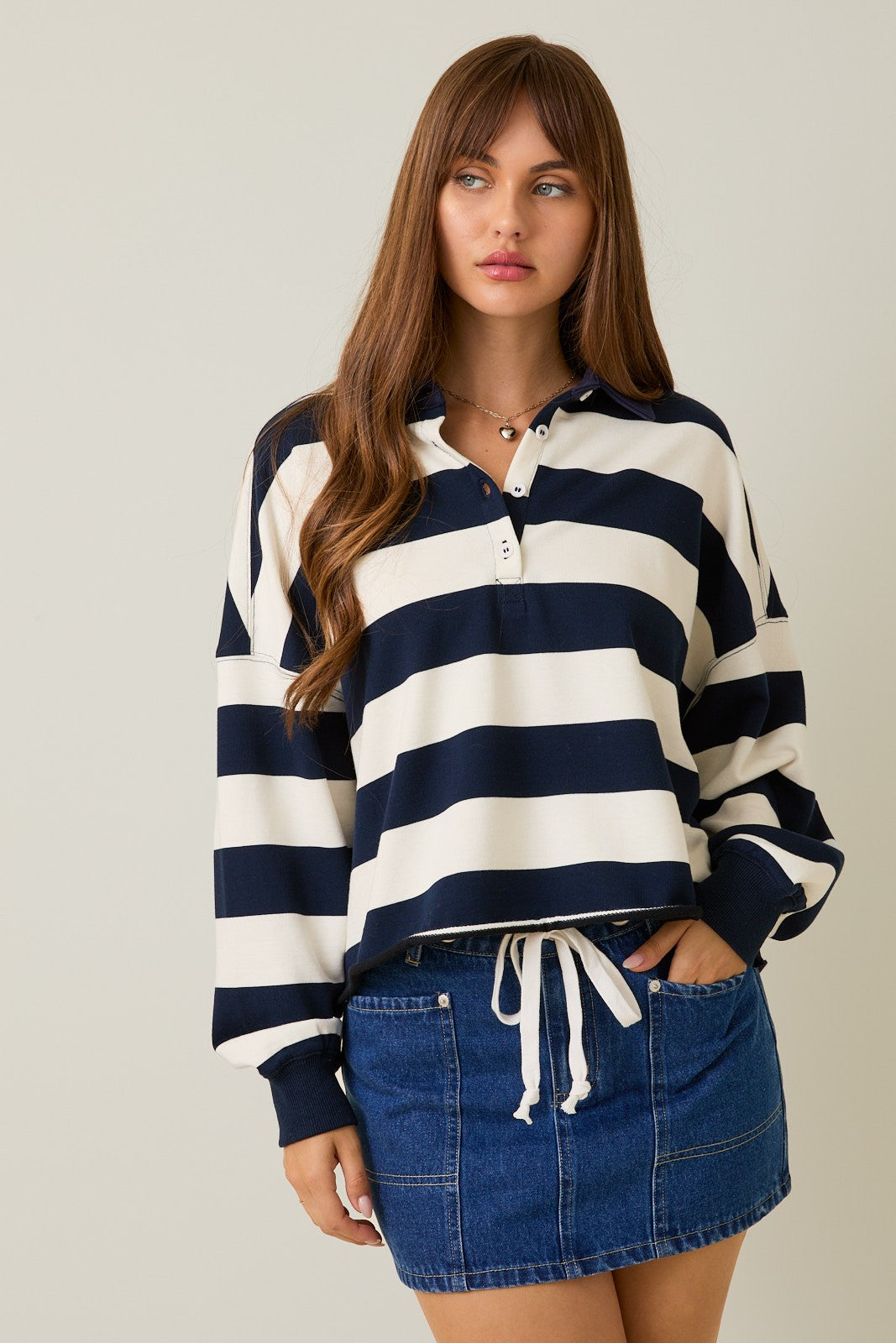 Rugby Polo Navy & White Striped Shirt