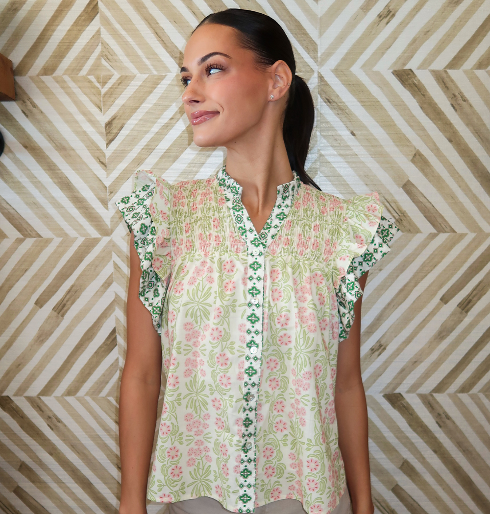 Flutter Sleeve Floral Pattern Top