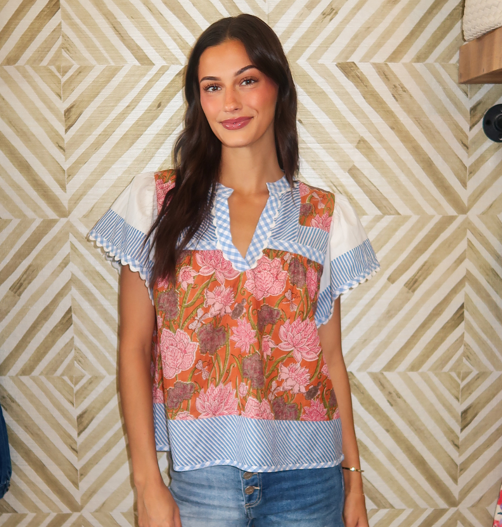 Flowy Sleeve Mixed Media Top