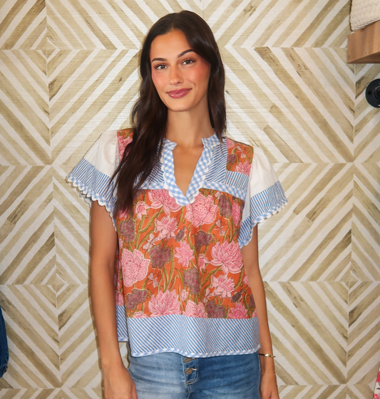 Flowy Sleeve Mixed Media Top