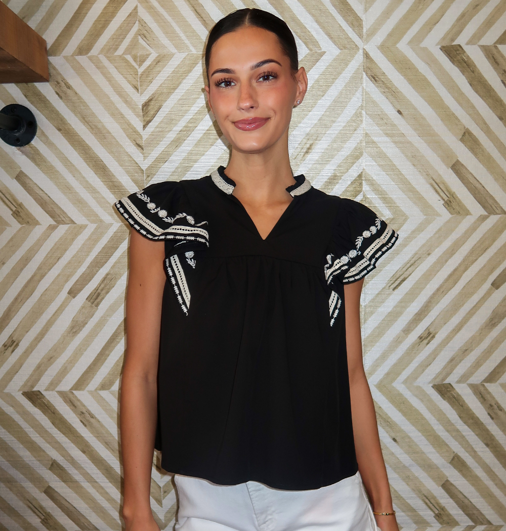 Black Embroidered Sleeve Top