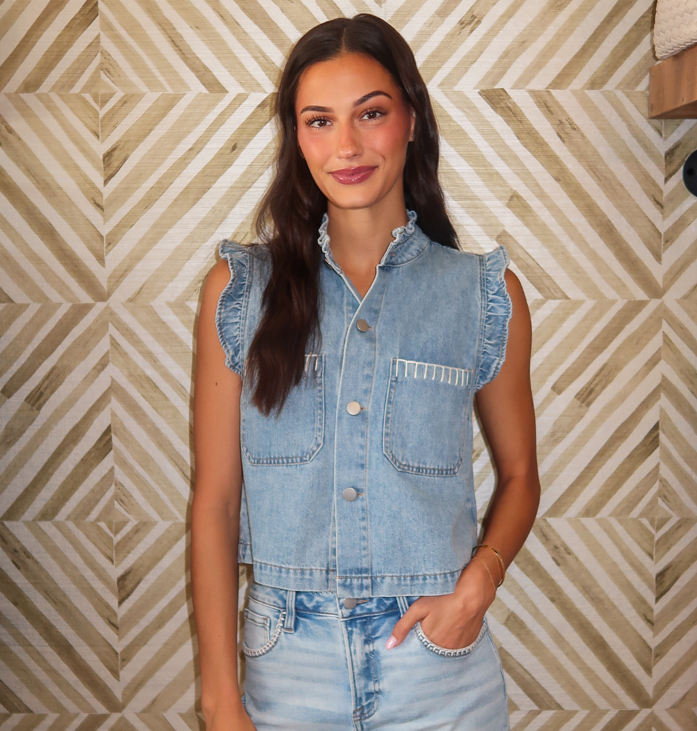 Denim Ruffle Stitch Vest