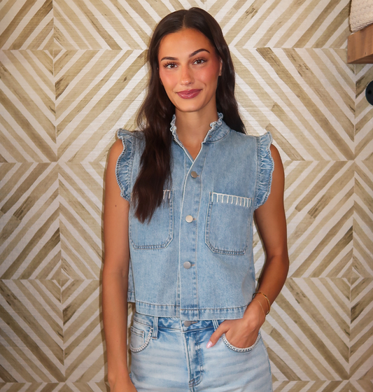 Denim Ruffle Stitch Vest