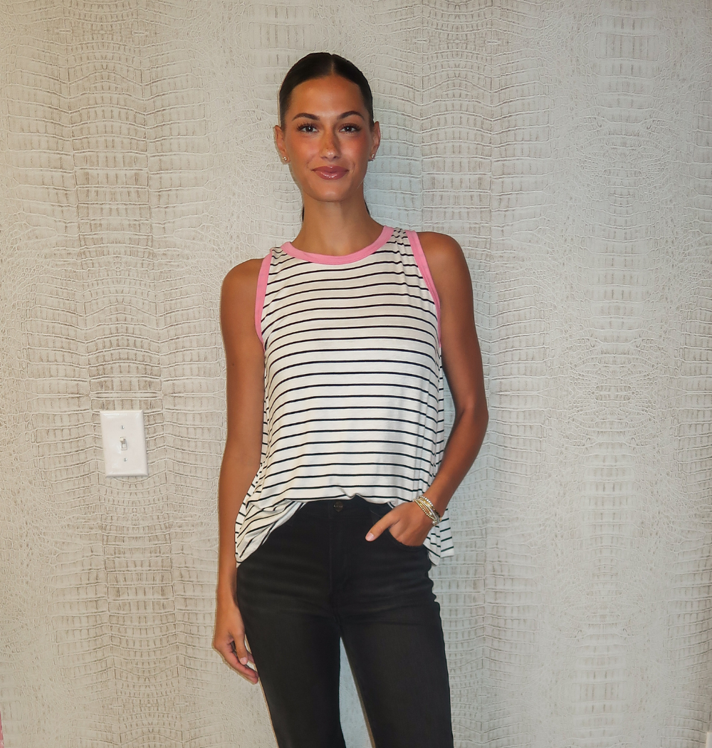 Round Neck Sleeveless Striped Knit Tank