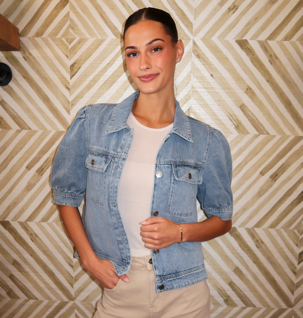 Short Puff Sleeve Denim Jacket