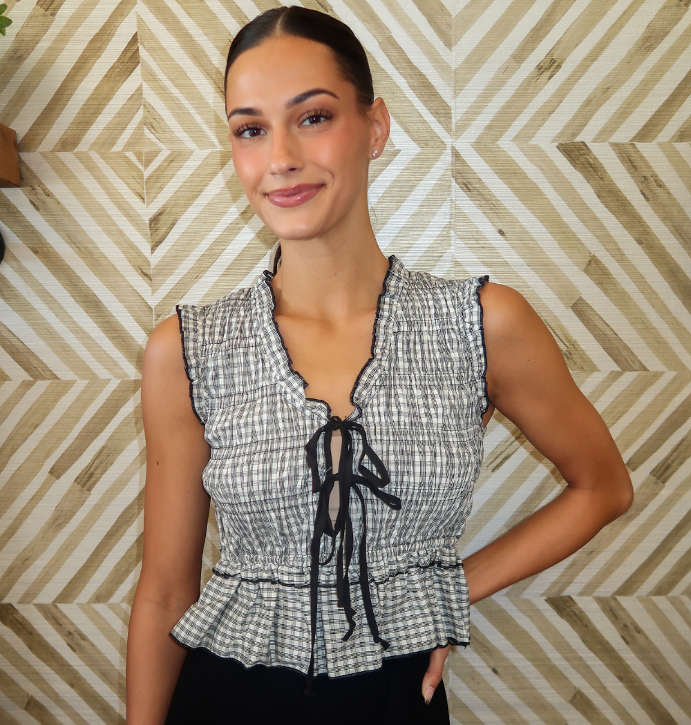 Deja Cream & Black Gingham Top