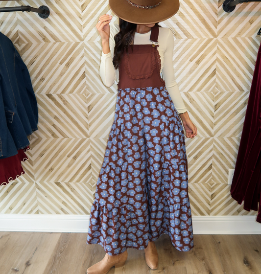 Floral Print Wide Leg Overalls