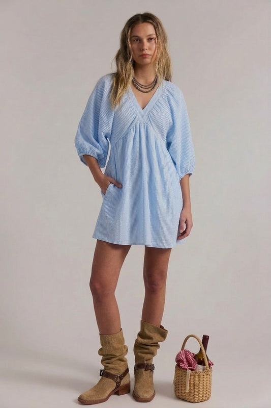Stripe V Neck Flare Dress