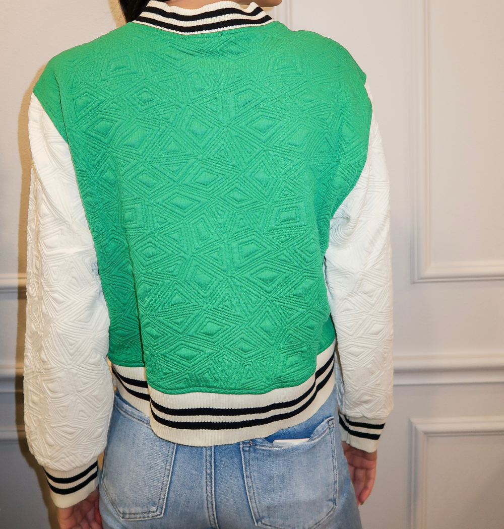 Green Textured Jacket With White Sleeves
