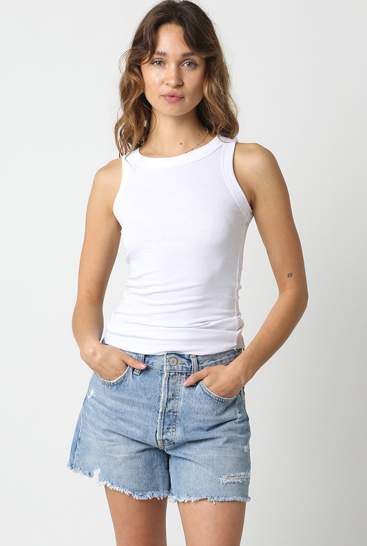 White Scoop Neck Ribbed Tank Top