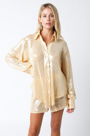 Yellow Sequin Button Down Shirt